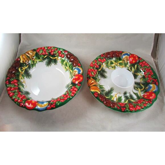 Ullman Holiday Plastic Dishes Chip n Dip Serving Bowl 2 Lot USA Vintage 1990s - Picture 1 of 8